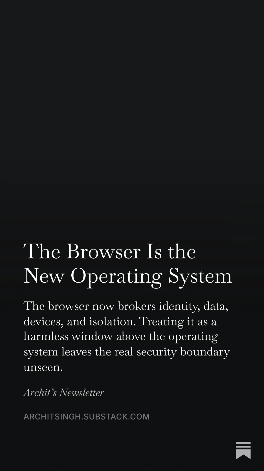 A dark editorial cover with the title The Browser Is the New Operating System